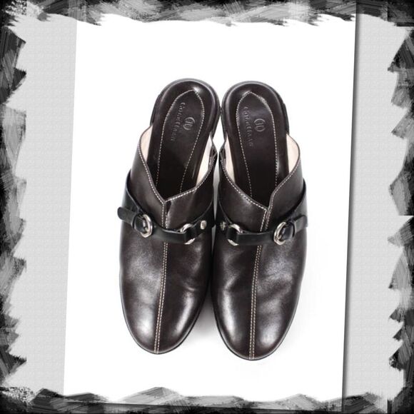 Cole Haan Brown Leather Stitch Heeled Clogs 9.5 - Picture 2 of 5